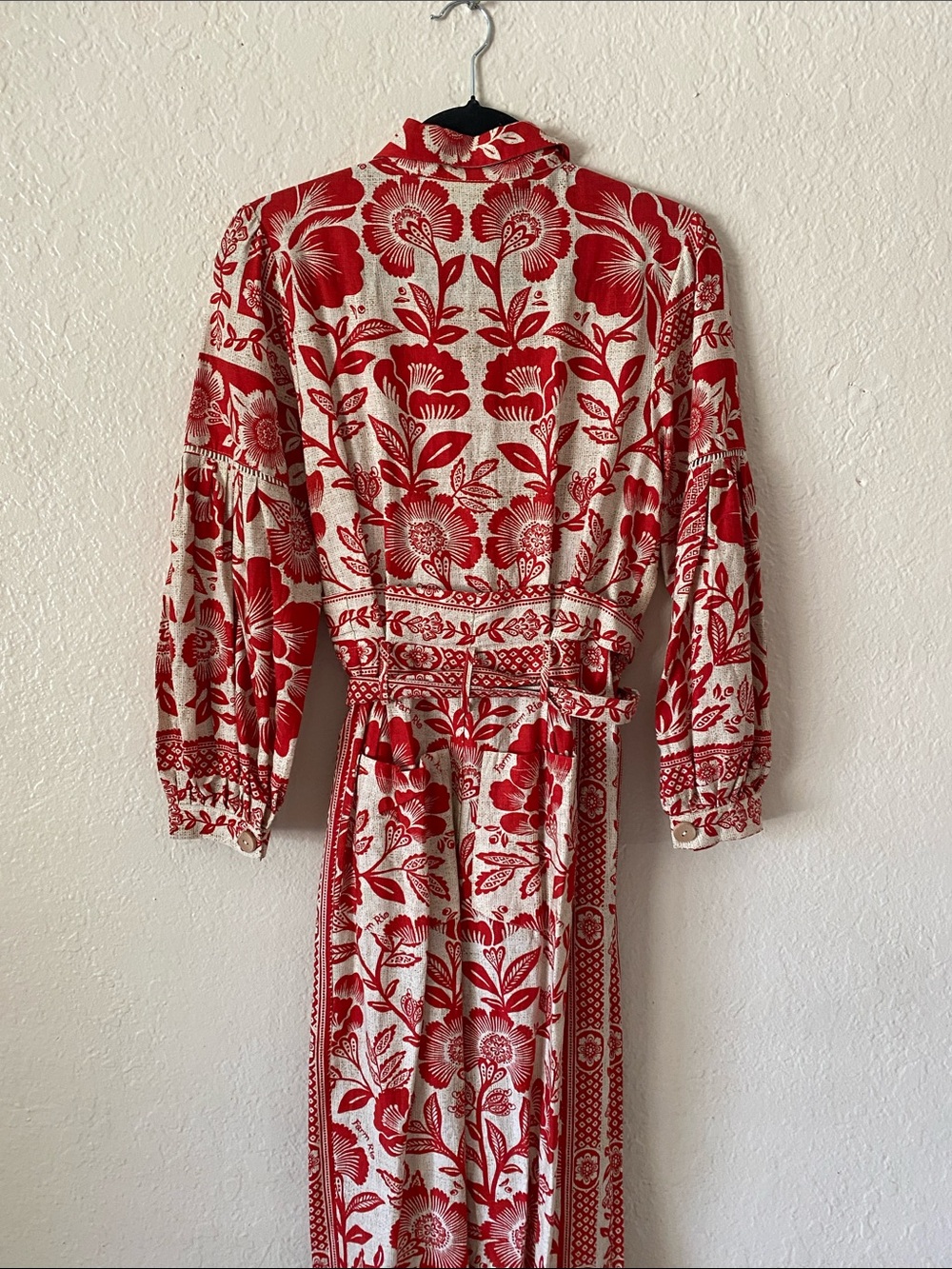 FARM Rio Pineapple Garden Jumpsuit Size XS Red Cream Floral Tie-Waist Boho Chic - Picture 7 of 14